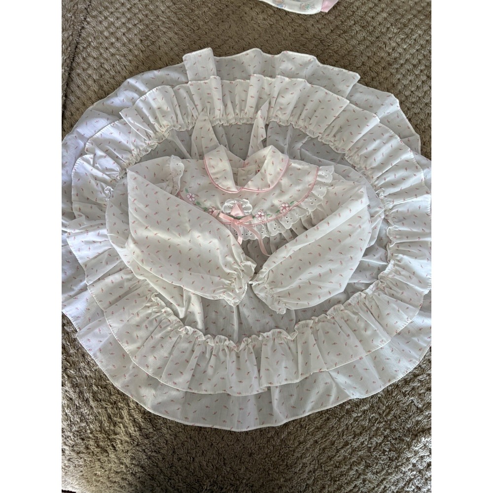Vintage Baby Girl Party Dress Pink w/Ivory Voile Overlay Ruffle Full Circle 24M - Picture 12 of 13